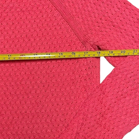 American Eagle Bright Pink Open Knit Wide Neck Raglan Sleeve 1/4 Zip Sweater Lg - Picture 3 of 7